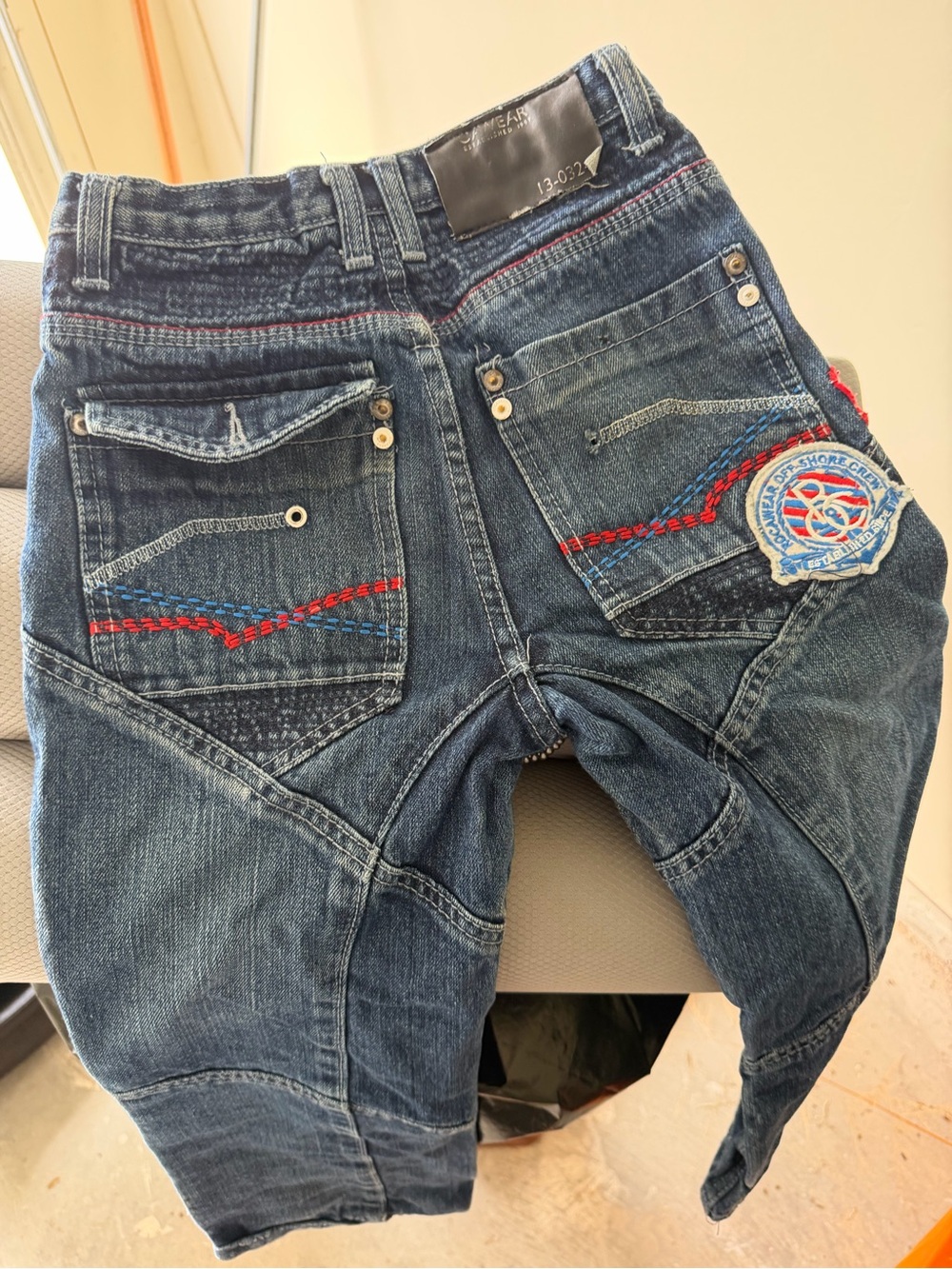 Rocawear Dark Blue Denim Jeans with Red & Blue Stitching